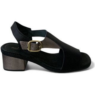 Sandália Feminina de Couro Rio de Luz 8148 Preto/Prata
