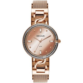 Relógio Seculus Feminino Espelhado Malha de Aço Rosé Seculus