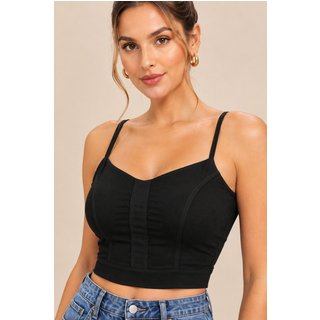 Cropped Feminino Lapetry de Alça com Amarração nas Costas Preto