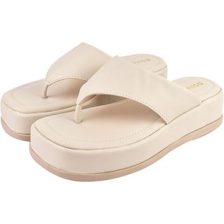 Sandália Plataforma Feminina Chinelo Donatella Shoes Macio Confortável Flatform Off White