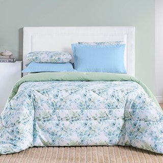 Edredom Cobertor Casa Scarpa Maris Queen Percalle 200 Fios Estampado Floral Forest Verde