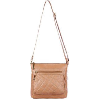 Bolsa Andrea Vinci Transversal Matelassê De Couro Liso Bia - Bege