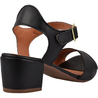 Sandália Salto Grosso Rosa Chic Calçados Salto Baixo 4 cm Bloco Preto