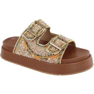 Sandalia Flatform Ratseira Strass Pedraria Brilho Sola Alta Lançamento Caramelo