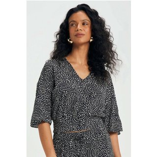 Blusa Feminina Manga Curta Flare Marialícia Preto
