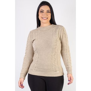 Blusão de malha feminino com tranças 60008 - Bege