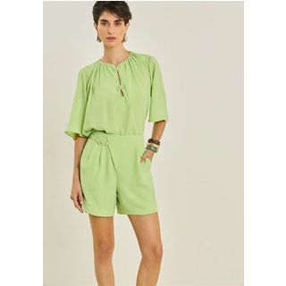 Blusa Maria Valentina Solta Decote V Manga Curta Padrão Verde