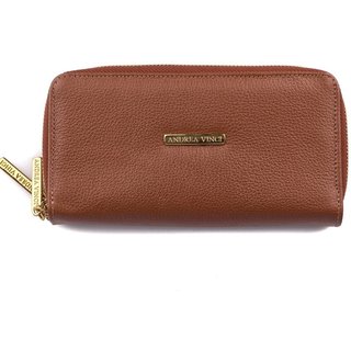 Carteira feminina de couro liso Tinna 10x19cm - Whisky