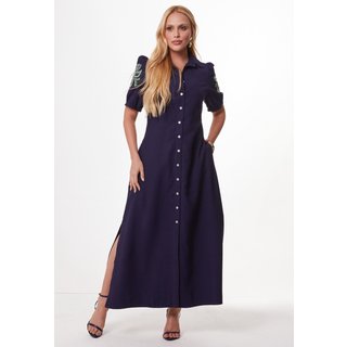 Chemise Mamorena Midi em Liocel com Manga Curta Bordada