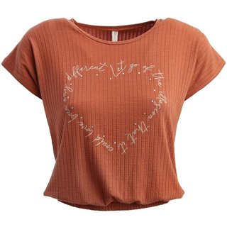 Blusa Canelada Manga Curta Feminina MARROM