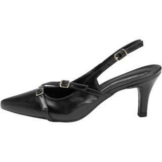 Scarpin Slingback LeRUCHEL Detalhe Fivela Bico Fino Preto