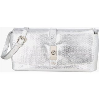 Bolsa Luiza Barcelos Clutch Pequena Em Couro Cobra Prata