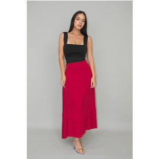 Saia Midi Sevilha Evasê Linho Conigli Vermelho