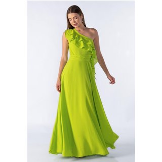 Vestido longo manga nula com babado Verde