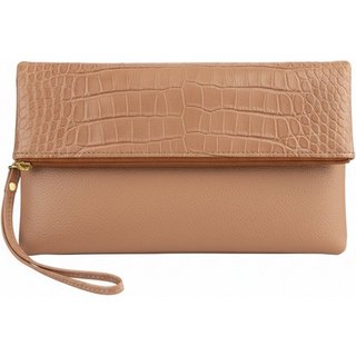 Clutch de couro croco Nikki - Bege