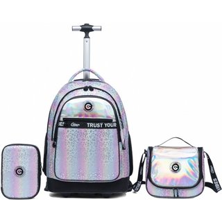 Kit Mochila Rodinhas Escolar Juvenil Resistente Grande Coban