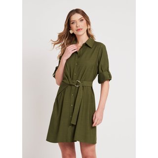 Vestido Chemise Miss Joy 8337 Manga 7/8 Martingale Verde Militar