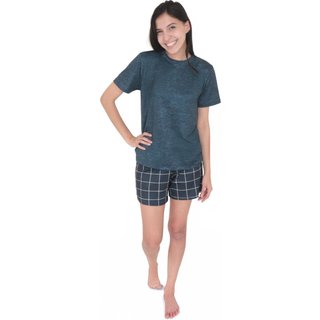 Pijama Feminino de Verão em Peach Touch - Xadrez Mesclado