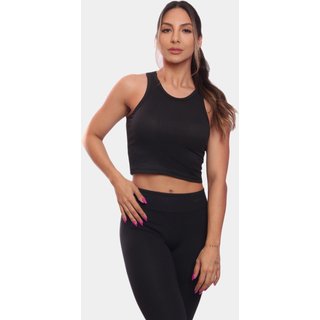 Top Cropped Regata Canelado Feminino Lisa Blusa Blusinha Básica Preto