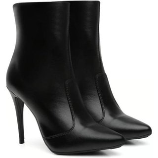 Bota Feminina Bico Fino Anna Andrade Salto Alto Lisa Cano Médio Clássica Moda Leve Preto