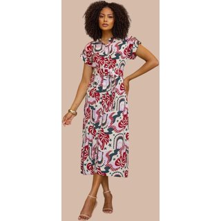 Chemise Midi Ícone Fashion Manga Curta com cinto Estampa Floral Jardim Tropicália