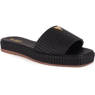 Sandália Tamanco Feminino Flat Chinelo Brilho Juta Confortável Flatform Promoção Original Olzzy Preto