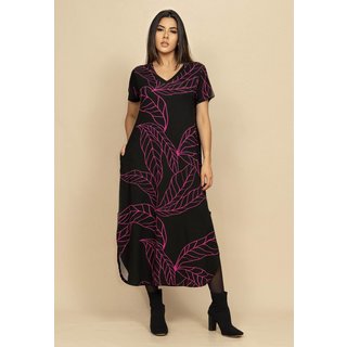 Vestido Midi Abapã Malha com Bolso Estampa Antúrios Lilás