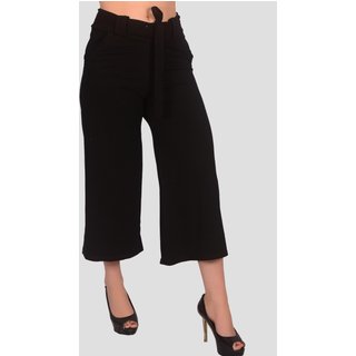 Calça Pantacourt Midi com Cinto de Malha Viscolycra Preto Toda Casual