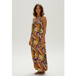 Vestido Longo Cabanafree Caçuá Viscose Alça Fina Estampa Cores Vibrantes