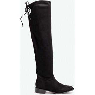 Bota Over The Knee Cano Alto Ponta Fina com Zíper Camurça Preto