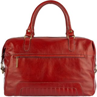 Mala de bordo feminina em couro liso Firenze - Vermelho