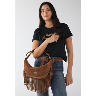Bolsa Feminina Colcci Meia-Lua Franjas Caramelo