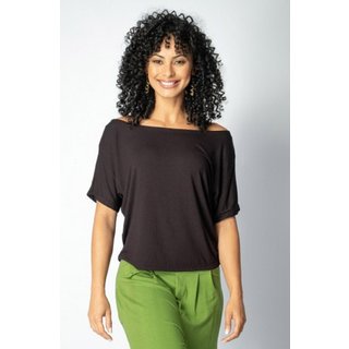 Kit 2 Blusas Básicas Morcego Malha Gola Canoa Preto e Off White