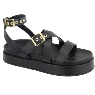 Sandalia Papete Flatform Feminina Tiras Preta Sola Alta Tellini Store