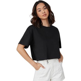 Camiseta Cropped Moda Fashion Algodão 30.1 Preto