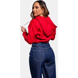 Jaqueta Feminina Razon Jeans Sarja Vermelho Cropp C/ Capuz