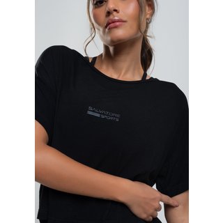 Cropped Esportivo Amplo Manga Curta Malha Salvatore Preto