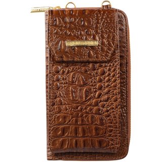 Carteira feminina de couro croco com alça Rafa 19x10,5cm - Whisky
