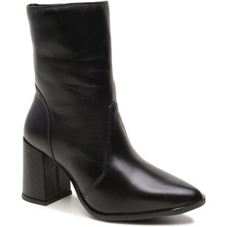 Bota Feminina Cano Meia Altura Canela Couro Legítimo Inverno Brilhante Preto Elegante Linda Estilosa Moda 2025