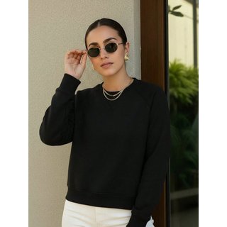 Blusão de Moletom Feminino Clássico Gola Careca Preto inverno Gola Redonda - Casacos femininos