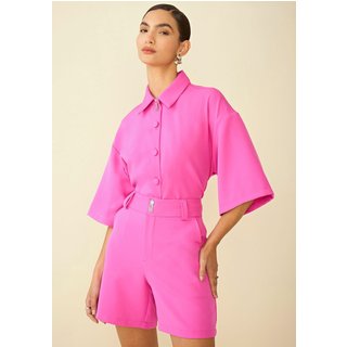 Shorts Maria Valentina Alfaiataria Com Broche Pink
