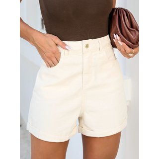 Shorts Mom Feminino Crawling Cintura Alta Off White