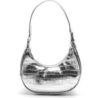 Bolsa Feminina Anna Andrade Bolsa Pequena Cluth De Ombro Meia Lua Casual Tendência Prata