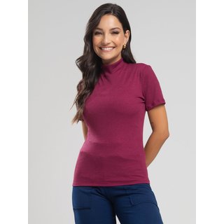 Blusa Canelada Vicbela Manga Curta Gola Alta Vinho