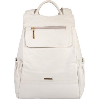 Mochila antifurto de couro liso Suelen - Marfim