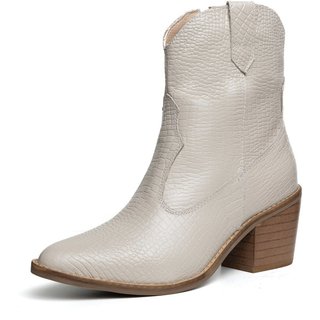 Bota Western Texana Bico Fino Cano Curto Country Couro Croco Off White Tellini Store