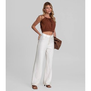 Calça Feminina Pantalona em Molecottom Dianna Bege