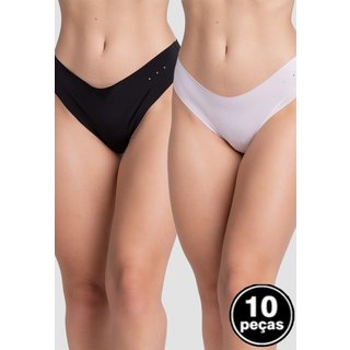 Kit 10 Calcinha Sem Costura Bella Fiore Modas Lingerie Tanga Corte a Laser Multicolorido