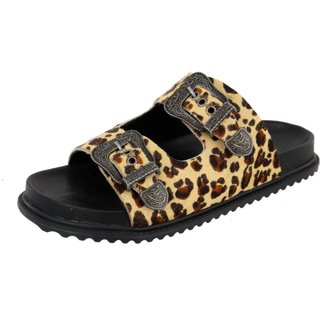 Papete Onça Couro Animal Print Sandalia Lançamento Rasteira Fivela Agnes Veronez