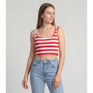 Top Feminino Regata Em Ribana Infinita Cor Vermelho